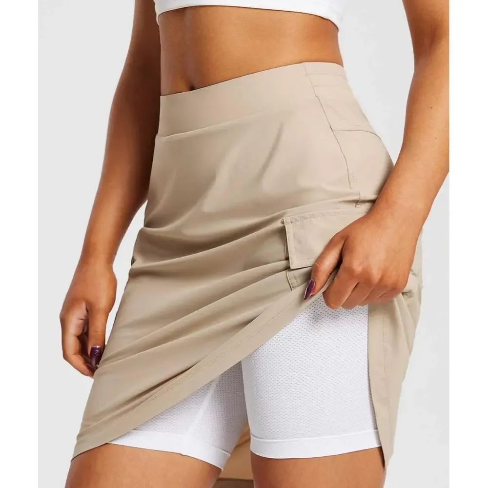 Baleaf Skirt Womens 2XL Tan Haas Cargo Zippered Pockets‎ Gorpcore Hiking UPF50+